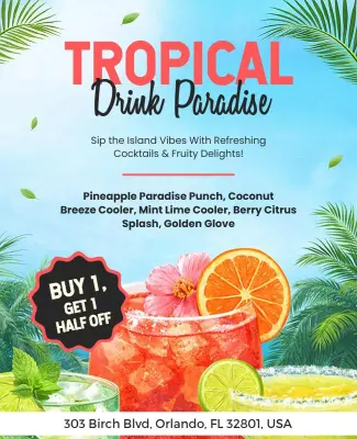 Vibrant Tropical Drinks Special Offer Flyer Template