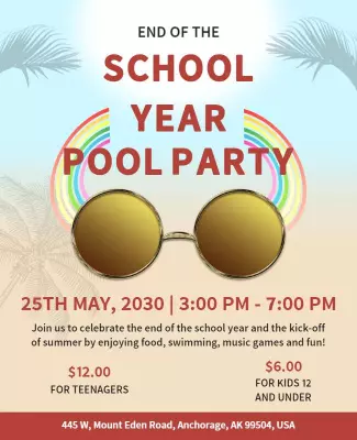 Vibrant Tropical End of the School Year Pool Party Poster Template