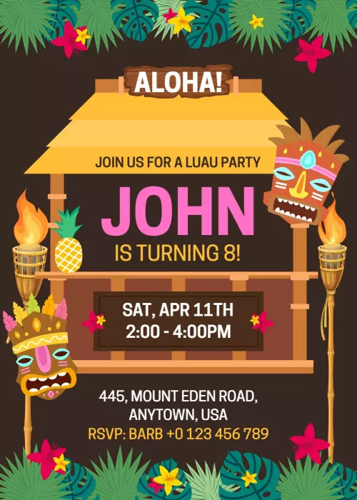 Vibrant Tropical Luau Birthday Celebration Invitation Template