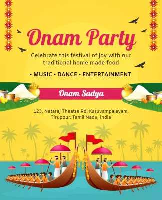 Vibrant Tropical Onam Festival Celebration Poster Template