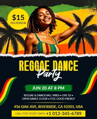 Vibrant Tropical Reggae Dance Party Celebration Flyer Template