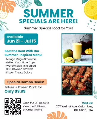 Vibrant Tropical Summer Food Specials Poster Template