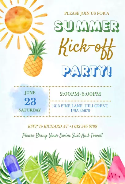 Vibrant Tropical Summer Party Kick-off Invitation Template