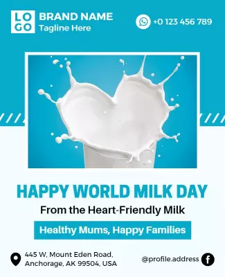 Vibrant Turquoise Dairy Awareness Celebration Poster Template
