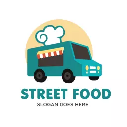 Vibrant Turquoise Food Truck Celebrating Street Food Culture Logo Template