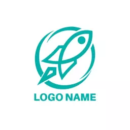 Vibrant Turquoise Rocket Launching into Outer Space Logo Template