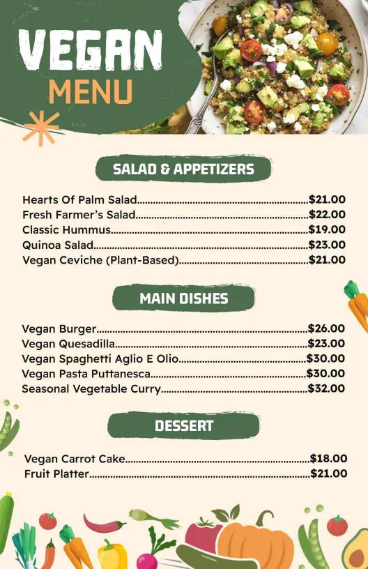Vibrant Vegan Dining Experience Menu Template