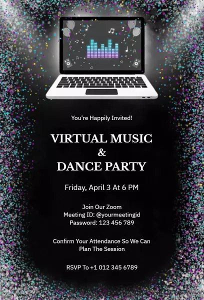 Vibrant Virtual Music Dance Party Celebration Invitation Template
