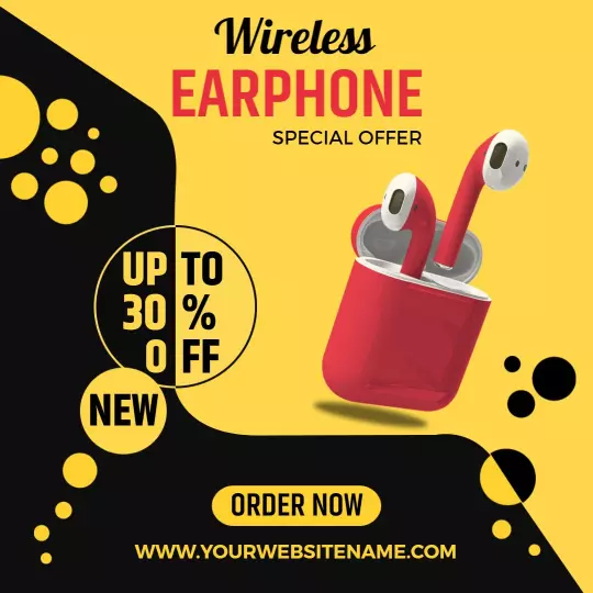 Vibrant Yellow and Black Wireless Earphone Special Offer Ad Template