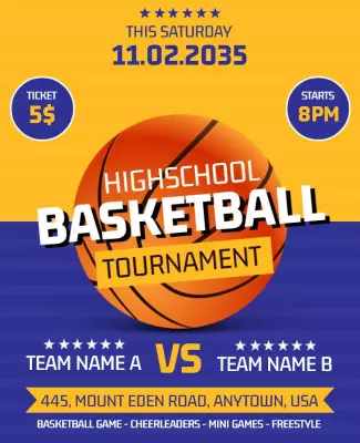 Vibrant Yellow and Blue High School Basketball Tournament Poster Template