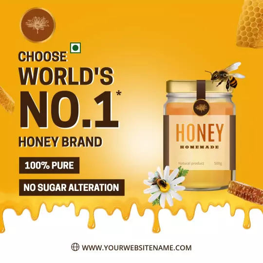 Vibrant Yellow and Brown Honey Brand Promotion Ad Template