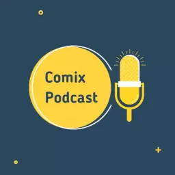 Vibrant Yellow and Dark Blue Comix Podcast Logo Template