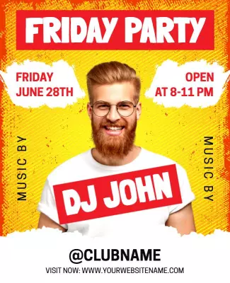 Vibrant Yellow and Red DJ Party Night Poster Template
