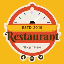Vibrant Yellow and Red Restaurant Sticker Design Logo Template