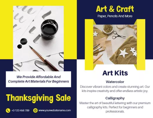Vibrant Yellow Art Kits for Beginners Art Gallery Brochure Template