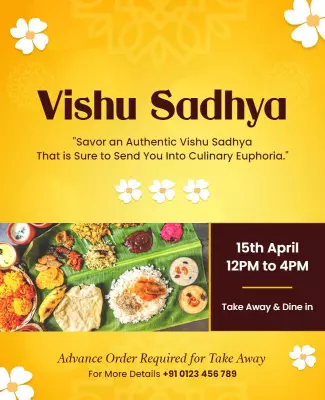 Vibrant Yellow Authentic Vishu Sadhya Celebration Poster Template