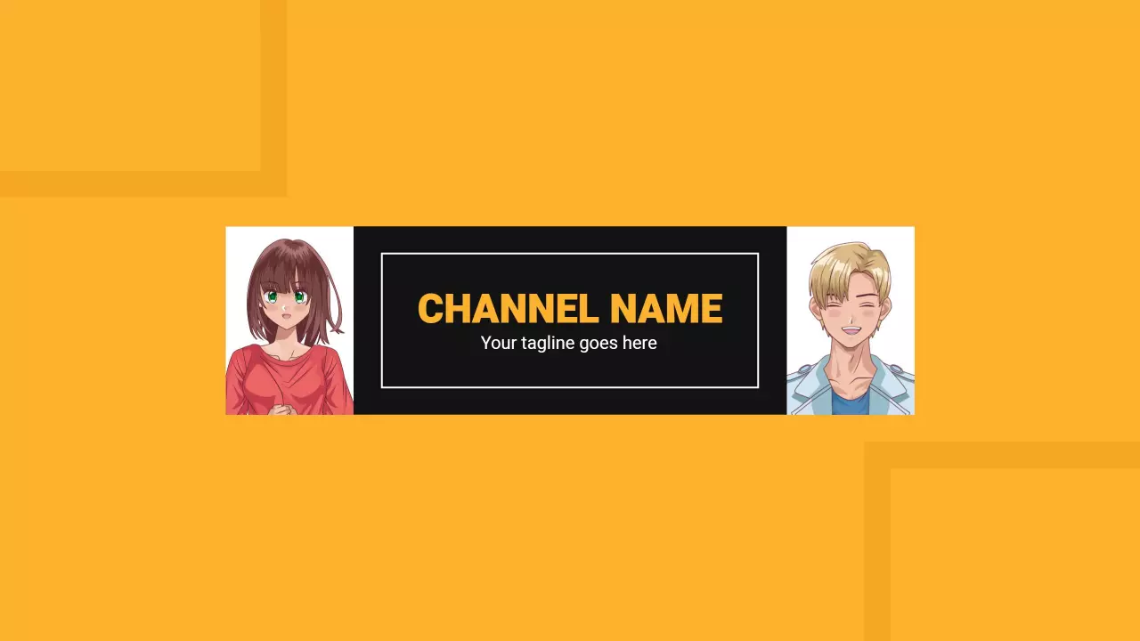 Vibrant Yellow Background Featuring Animated Characters YouTube Banner Template