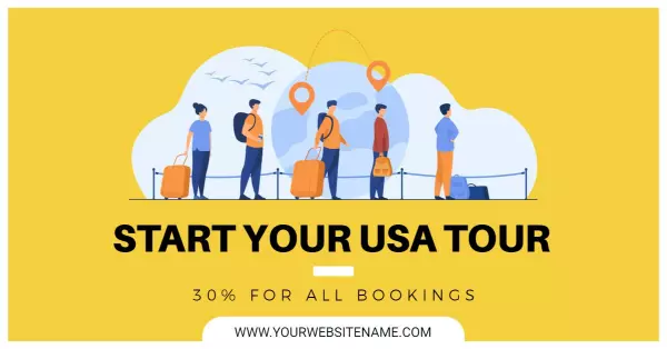 Vibrant Yellow Background with Travelers for Advertising Banner Template