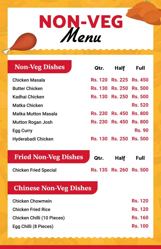 Vibrant Yellow Bold Non-Veg Dish Selection Menu Template