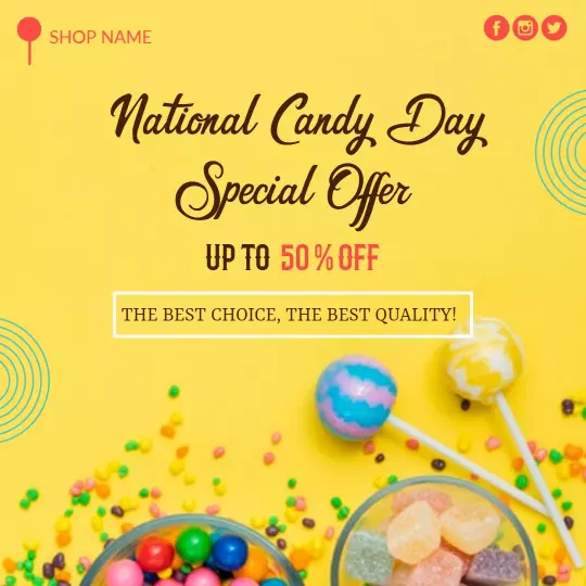 Vibrant Yellow Candy Day Special Offer Promotion Ad Template