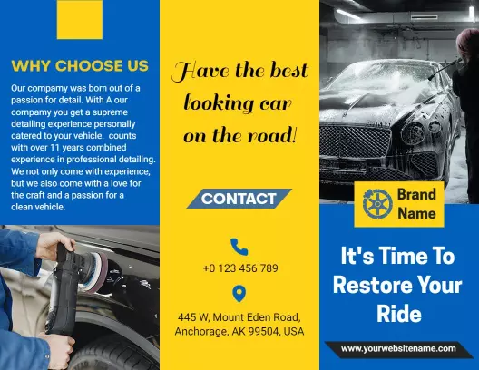 Vibrant Yellow Car Wash Detail Service Packages Brochure Template