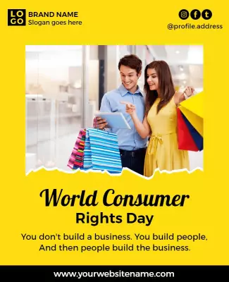 Vibrant Yellow Consumer Awareness Rights Day Celebration Poster Template