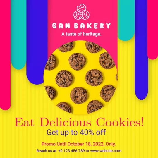 Vibrant Yellow Cookie Promotion with Discounts at Gan Bakery Ad Template