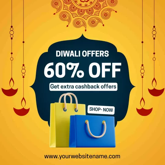 Vibrant Yellow Diwali Offers with Cashback Promotion Ad Template