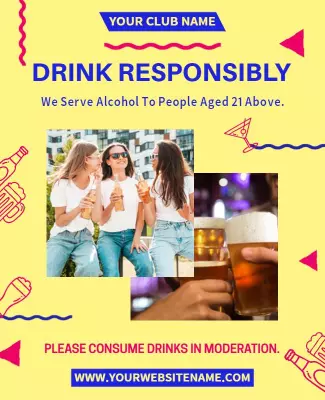 Vibrant Yellow Drink Responsibly Nightclub Poster Template