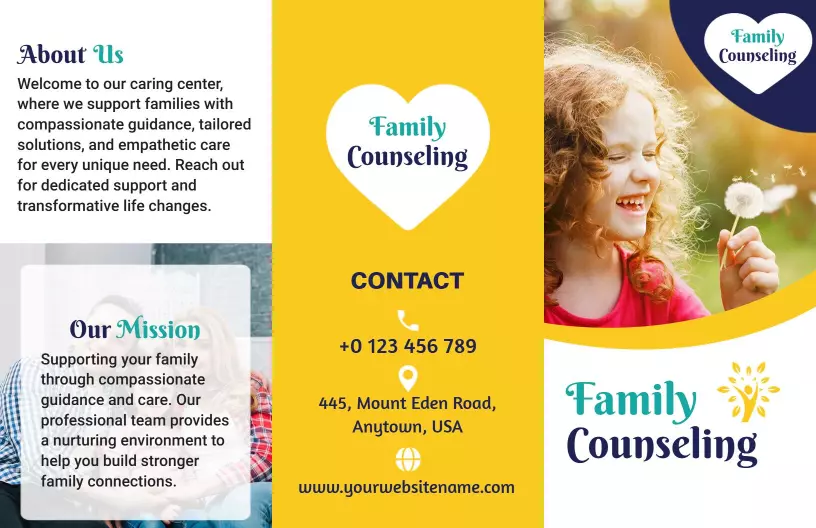 Vibrant Yellow Family Counseling Services Support Brochure Template