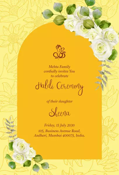 Vibrant Yellow Floral Haldi Ceremony Invitation Template