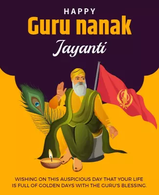 Vibrant Yellow Guru Nanak Jayanti Celebration Poster Template