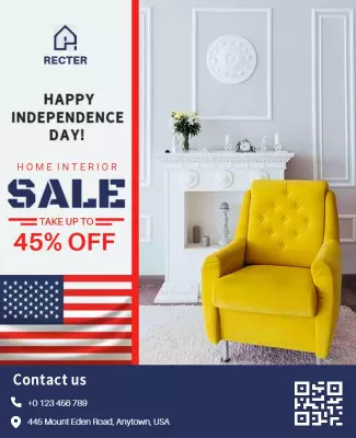 Vibrant Yellow Home Interior Independence Day Sale Poster Template