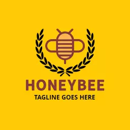 Vibrant Yellow Honeybee Design with Elegant Laurel Logo Template