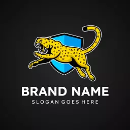 Vibrant Yellow Jaguar with Blue Shield Design Logo Template