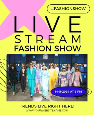 Vibrant Yellow Live Stream Fashion Show Poster Template