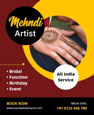 Vibrant Yellow Mehndi Artist Booking Special Poster Template