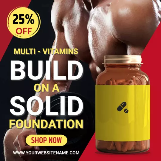 Vibrant Yellow Multi-Vitamins for Nutrition Optimization Ad Template