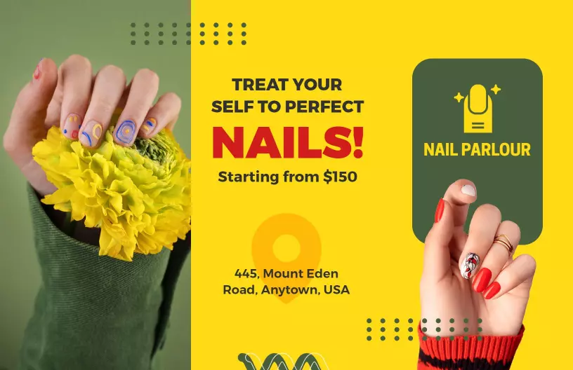 Vibrant Yellow Nail Salon Services and Offers Brochure Template