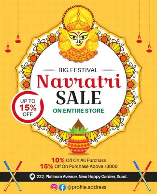 Vibrant Yellow Navratri Festival Sale Discount Poster Template