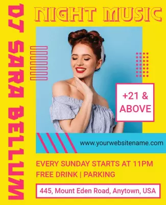 Vibrant Yellow Night Music DJ Party Poster Template