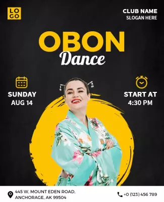 Vibrant Yellow Obon Dance Celebration Poster Template