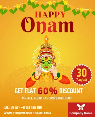Vibrant Yellow Onam Festival Celebration Discount Poster Template