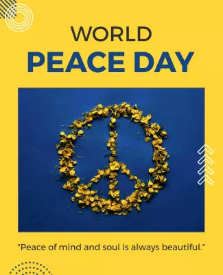 Vibrant Yellow Peace Symbol for World Peace Day Poster Template