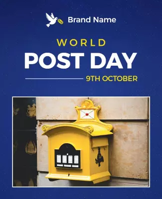 Vibrant Yellow Post Box Design for World Post Day Poster Template