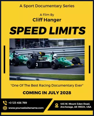 Vibrant Yellow Racing Sport Documentary Poster Template
