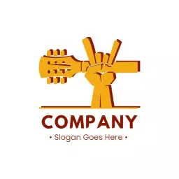 Vibrant Yellow Rock Hand Gesture Holding Guitar Logo Template