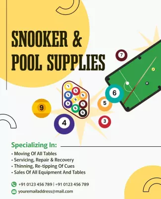 Vibrant Yellow Snooker and Pool Supplies Service Poster Template