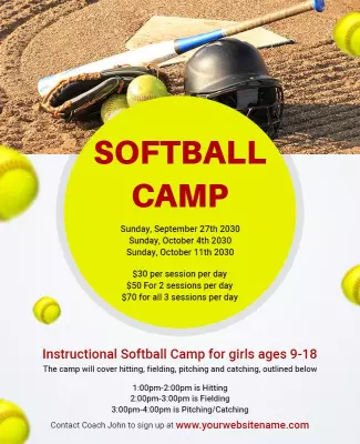 Vibrant Yellow Softball Camp Instructional Poster Template