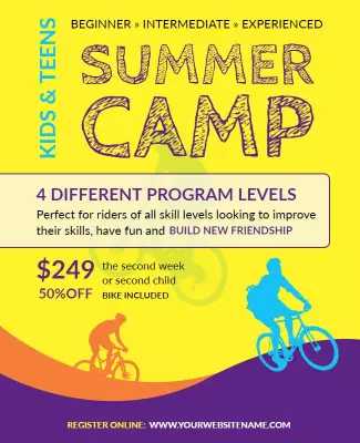 Vibrant Yellow Summer Camp for Kids and Teens Poster Template